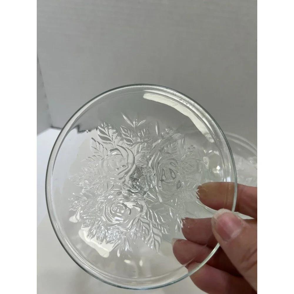 Vintage Pressed Roses Glass Candy  Dish Jar Lid 5 1/2” Underplate Frosted 8”